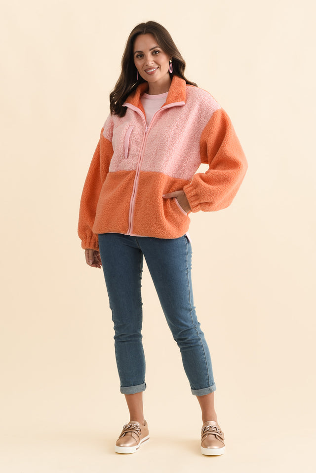 Jayne Orange Contrast Fleece Jacket,Brunette model,alt text|model:MJ image 8