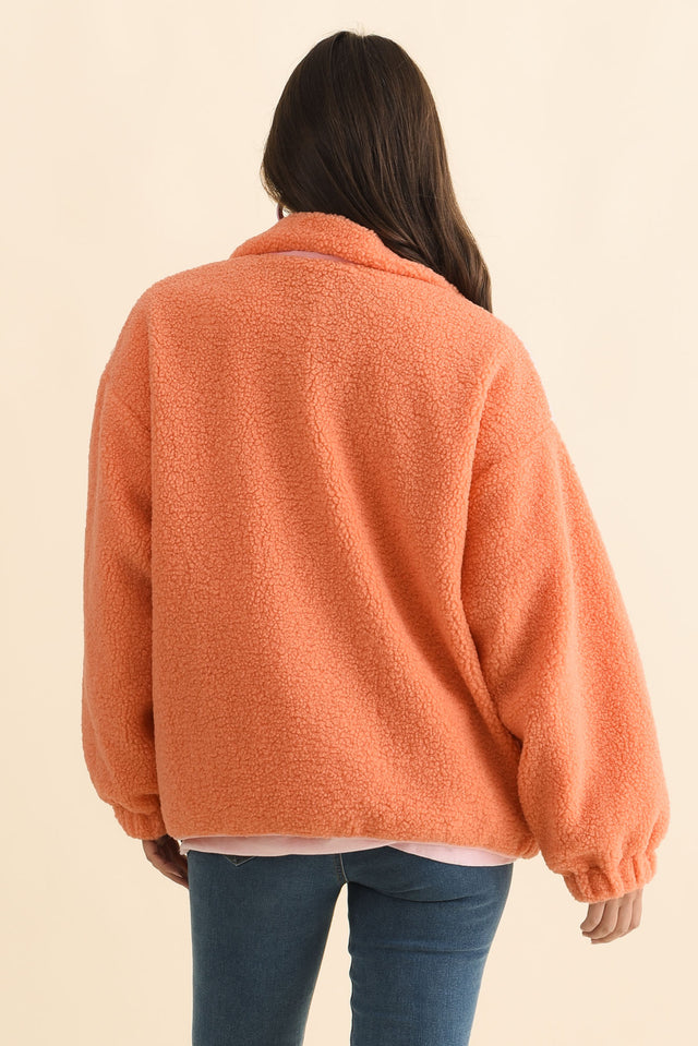 Jayne Orange Contrast Fleece Jacket,Brunette model,alt text|model:MJ image 6