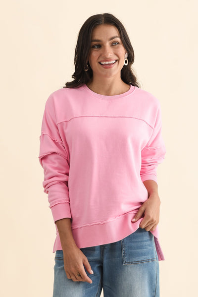 Jayne Pink Cotton Crewneck Sweatshirt