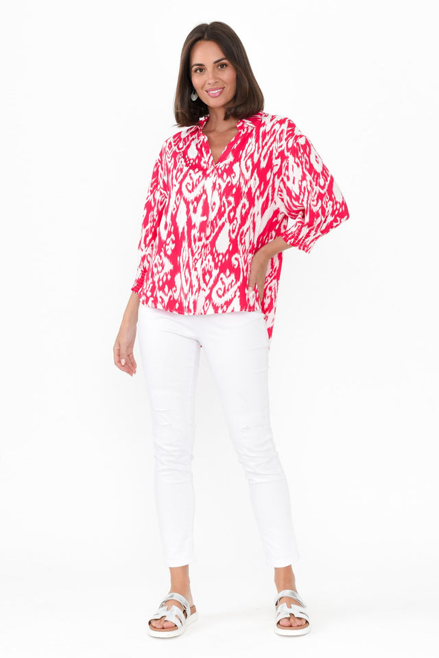 Jemima Pink Ikat Shirt,Brunette model,alt text|model:MJ image 4