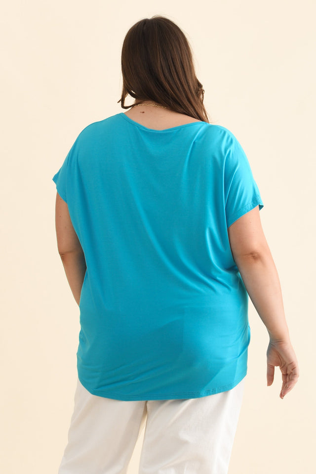 Jenner Blue V Neck Tee,Brunette model,alt text|model:Gabby image 11