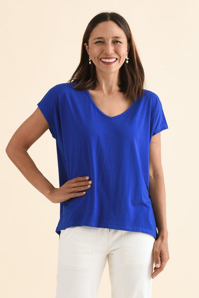 Jenner Cobalt V Neck Tee