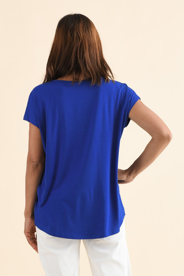 Jenner Cobalt V Neck Tee,Back,Brunette model,alt text|model:Cara image 4
