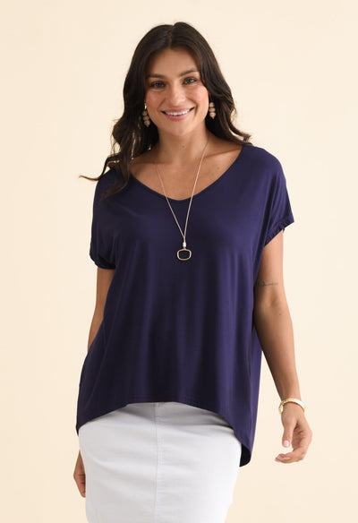 Jenner Navy V Neck Tee