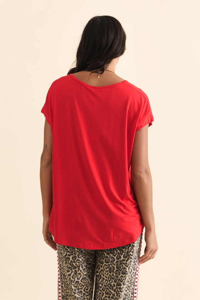 Jenner Red V Neck Tee,Brunette model,alt text|model:Brontie image 6