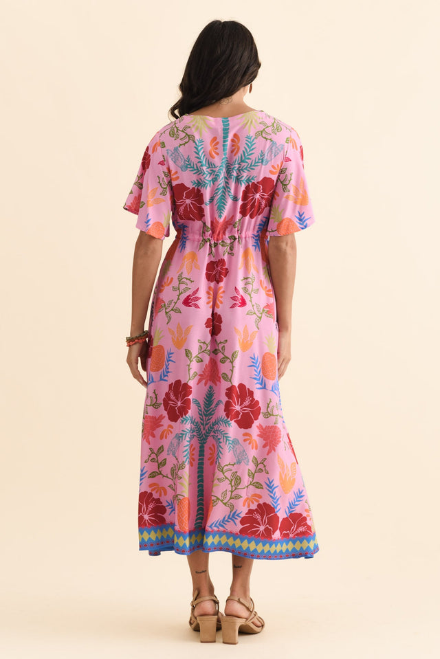 Jennifer Pink Tropical Flutter Sleeve Dress,Brunette model,alt text|model:Brontie image 6