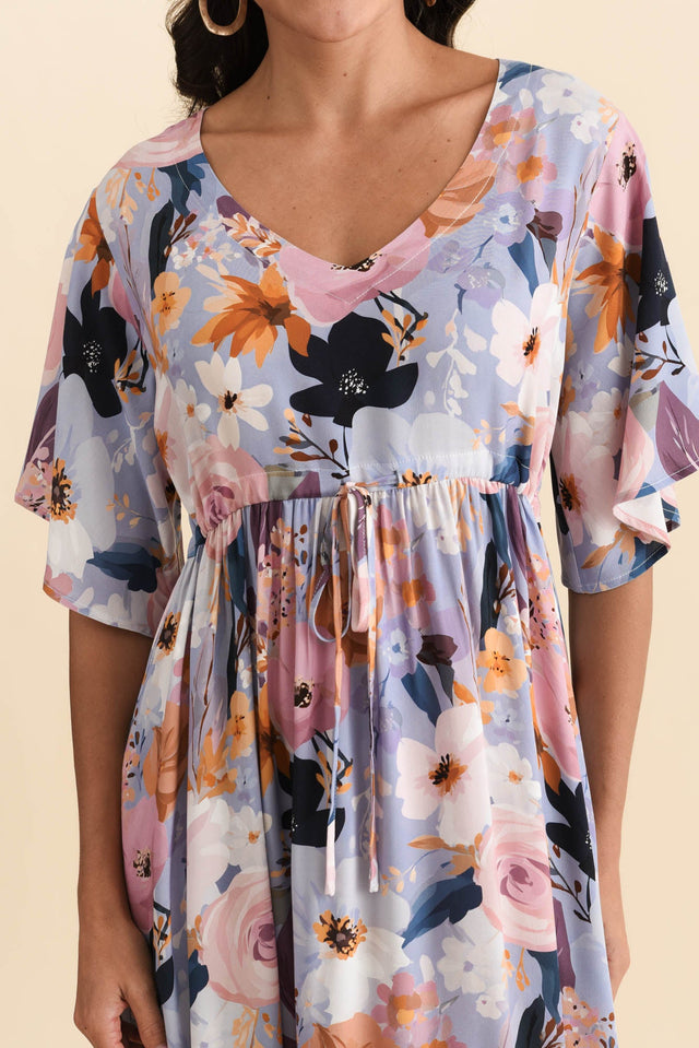 Jennifer Purple Garden Flutter Sleeve Dress,Brunette model,alt text|model:Brontie image 6