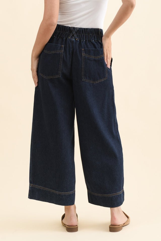Jocelyn Dark Blue Wide Leg Jeans,Back,Brunette model,alt text|model:MJ image 5