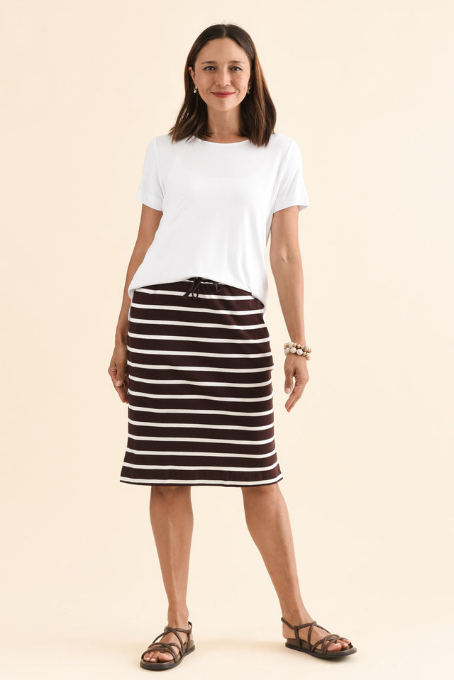 Johnnie Chocolate Stripe Cotton Drawstring Skirt,Full Body,Brunette model,alt text|model:Cara image 2