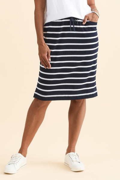 Johnnie Navy Stripe Cotton Drawstring Skirt