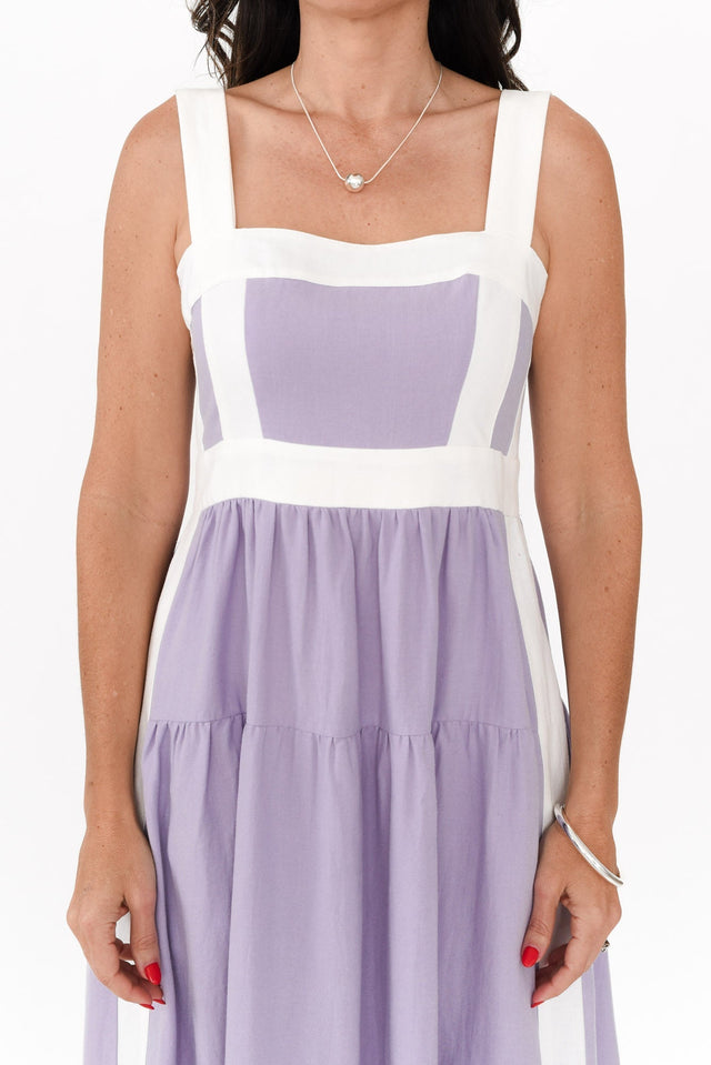 Jolie Purple Trim Cotton Blend Dress,Brunette model,alt text|model:Nicole image 6