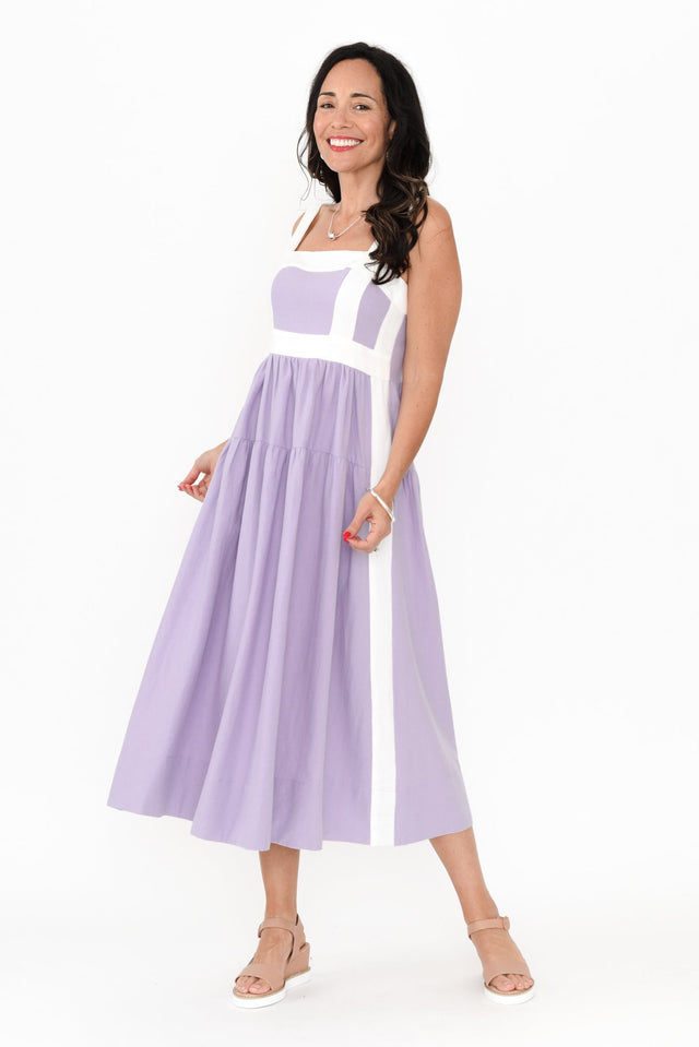 Jolie Purple Trim Cotton Blend Dress,Brunette model,alt text|model:Nicole image 3