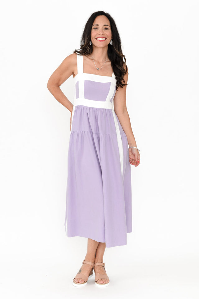 Jolie Purple Trim Cotton Blend Dress,Brunette model,alt text|model:Nicole image 7