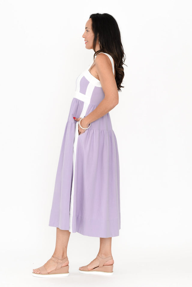 Jolie Purple Trim Cotton Blend Dress,Brunette model,alt text|model:Nicole image 4