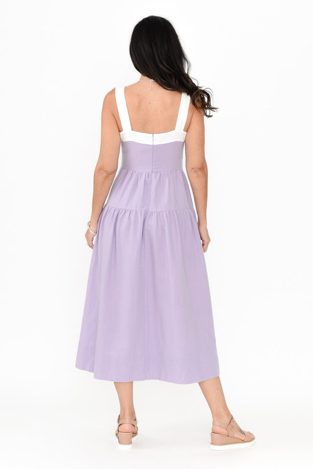 Jolie Purple Trim Cotton Blend Dress,Brunette model,alt text|model:Nicole image 5