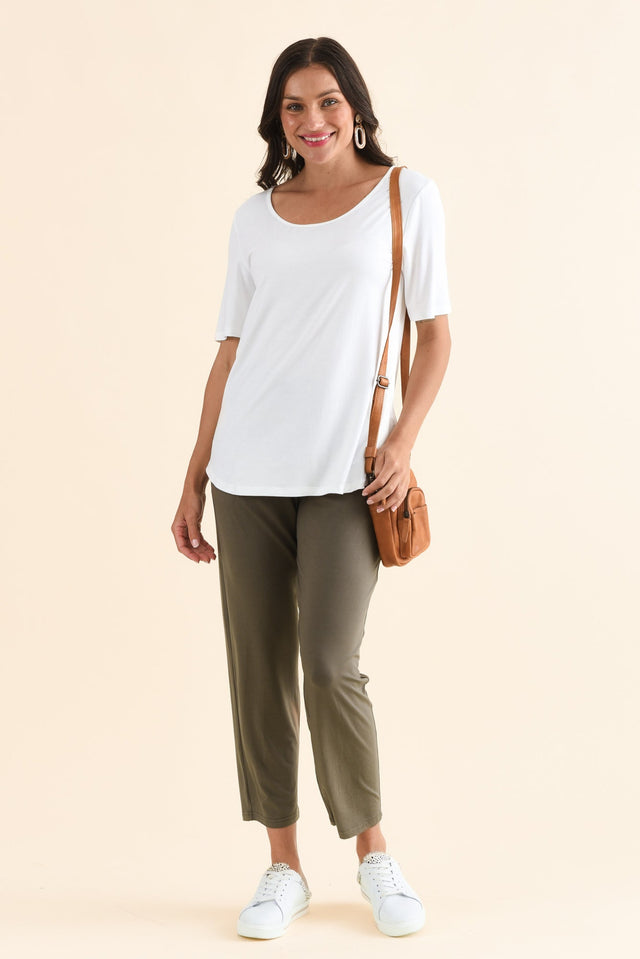 Kennedy Khaki Stretch Pocket Pants,Full Body,Brunette model,alt text|model:Brontie