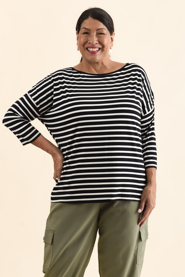 Josette Black Stripe Bamboo Top,Front,Brunette model,alt text|model:Pilita image 9