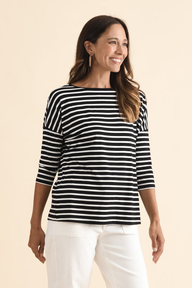Josette Black Stripe Bamboo Top,Brunette model,alt text|model:Cara image 5