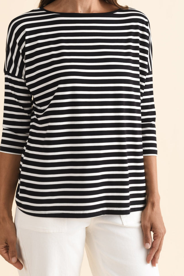 Josette Black Stripe Bamboo Top,Brunette model,alt text|model:Cara image 7