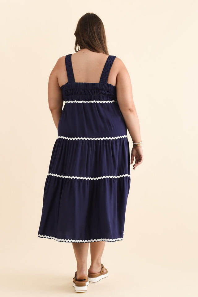 Josie Navy Contrast Tier Dress,Brunette model,alt text|model:Gabby image 12