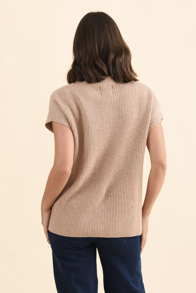 Joyce Beige Wool Cashmere Tee,Brunette model,alt text|model:MJ image 5