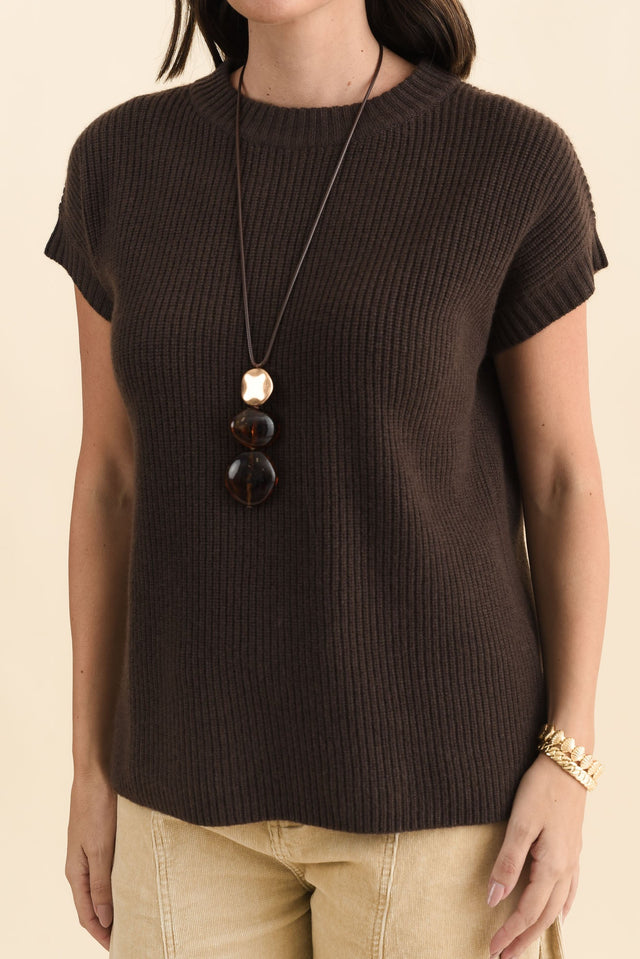 Joyce Chocolate Wool Cashmere Tee,Brunette model,alt text|model:MJ image 6