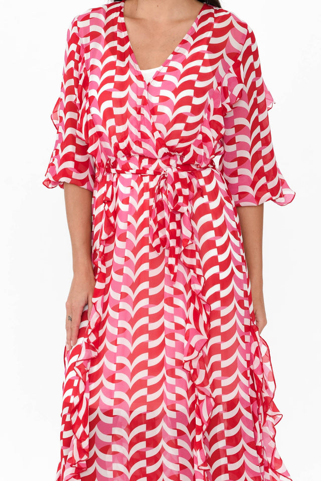 Just Love Pink Geo Ruffle Dress,Brunette model,alt text|model:Brontie image 6