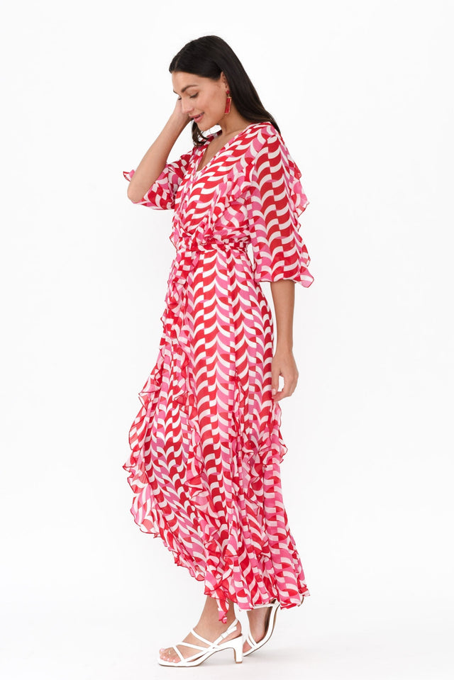 Just Love Pink Geo Ruffle Dress,Brunette model,alt text|model:Brontie image 4