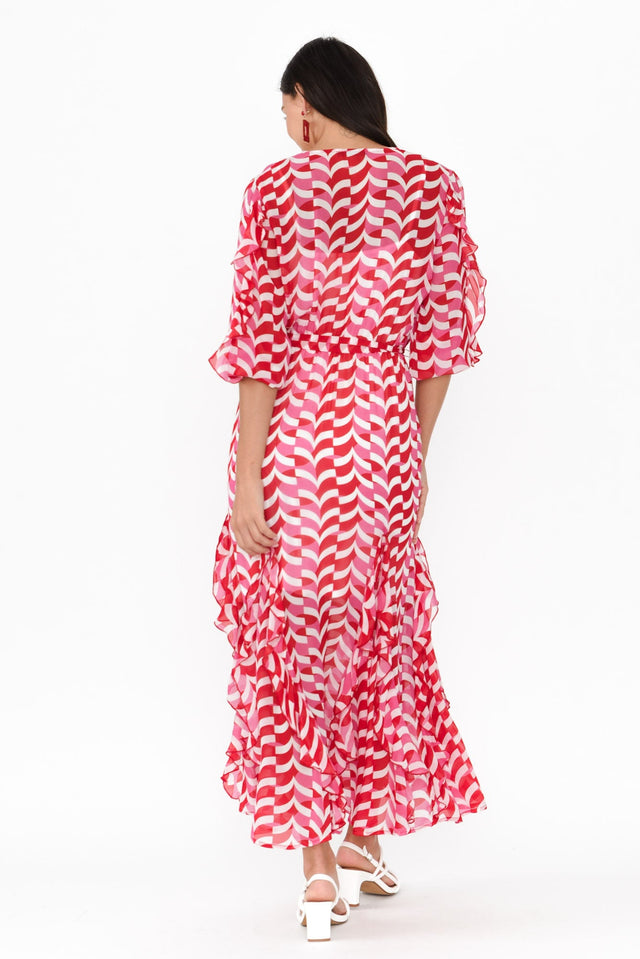 Just Love Pink Geo Ruffle Dress,Brunette model,alt text|model:Brontie image 5