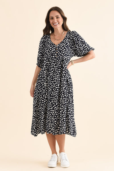 Kacey Navy Spot Button Dress