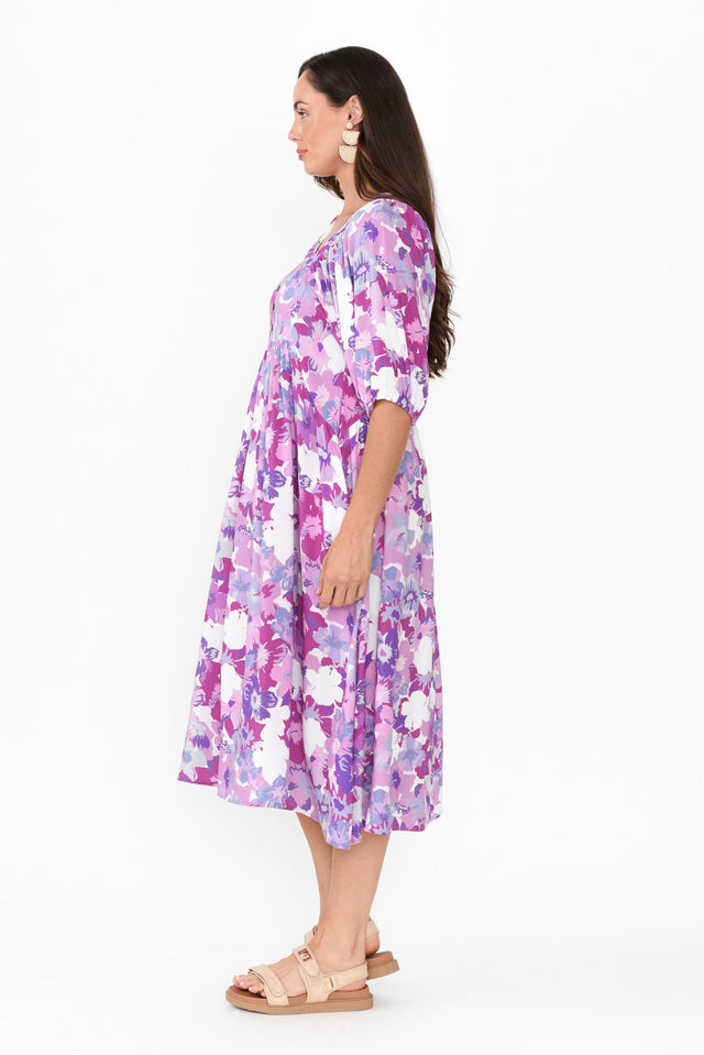 Kacey Purple Floral Button Dress,Brunette model,alt text|model:Elouise image 4