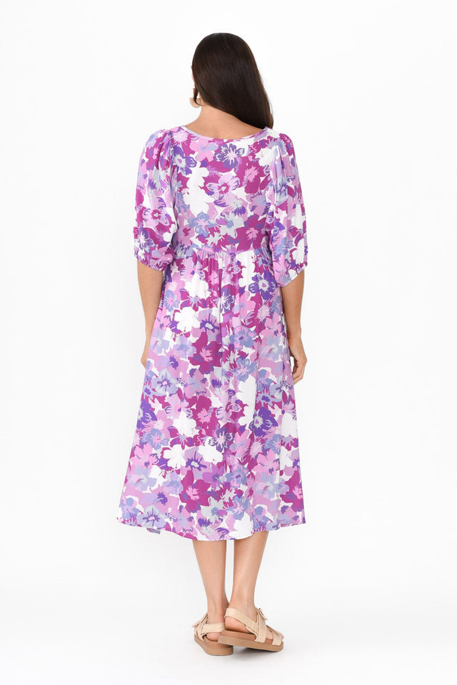 Kacey Purple Floral Button Dress,Brunette model,alt text|model:Elouise image 5