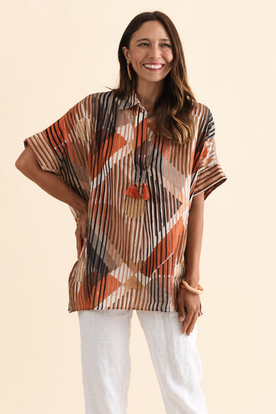 Kairi Brown Abstract Cotton Top