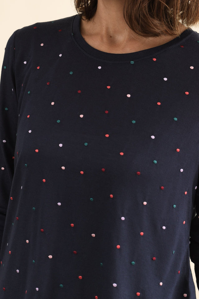Kaja Navy Spot Long Sleeve Tee,Detail,Brunette model,alt text|model:Cara image 6