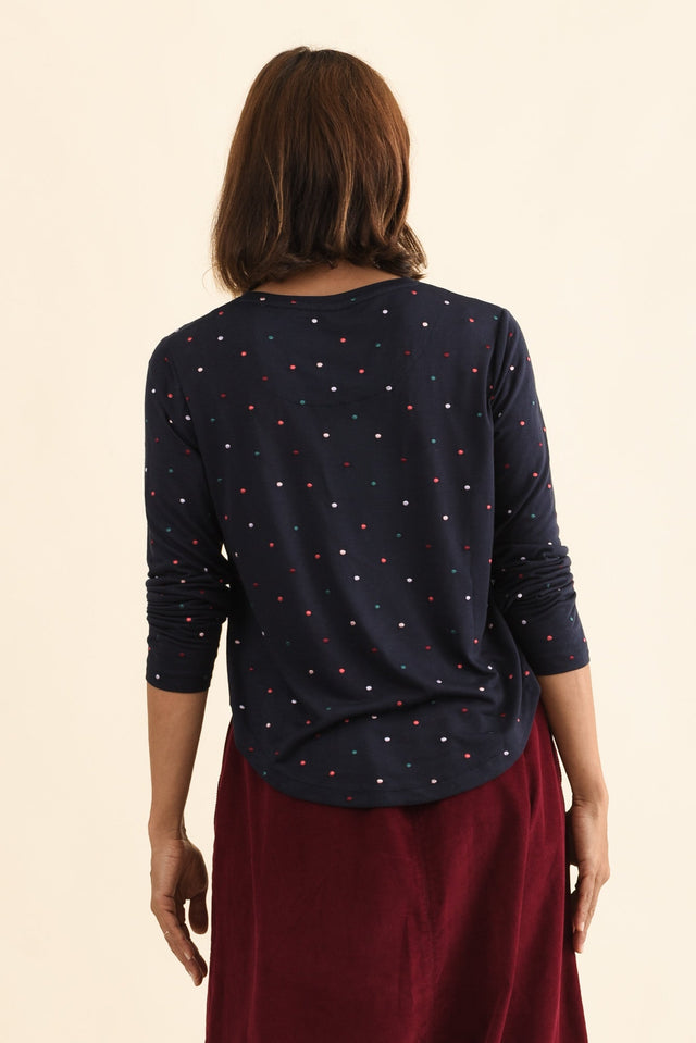 Kaja Navy Spot Long Sleeve Tee,Back,Brunette model,alt text|model:Cara image 5