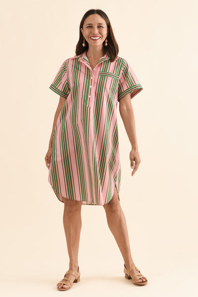 Kareem Green Stripe Cotton Collared Dress