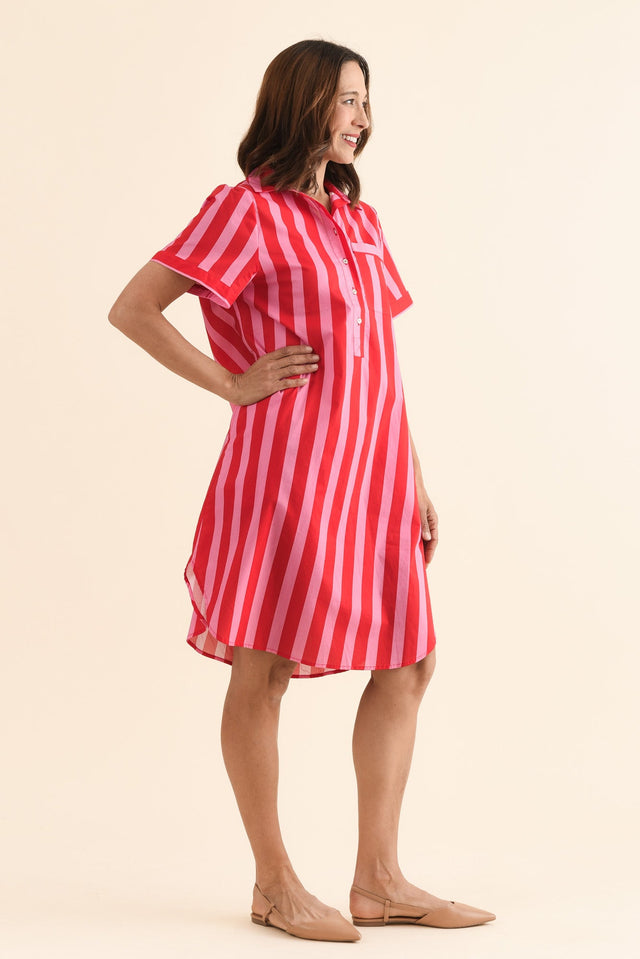 Kareem Red Stripe Cotton Collared Dress,Side,Brunette model,alt text|model:Cara image 4