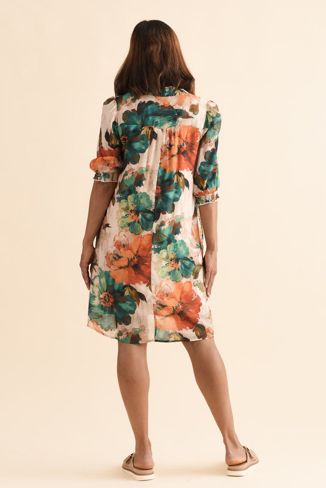 Kat Orange Flower Button Dress,Back,Brunette model,alt text|model:Cara image 6