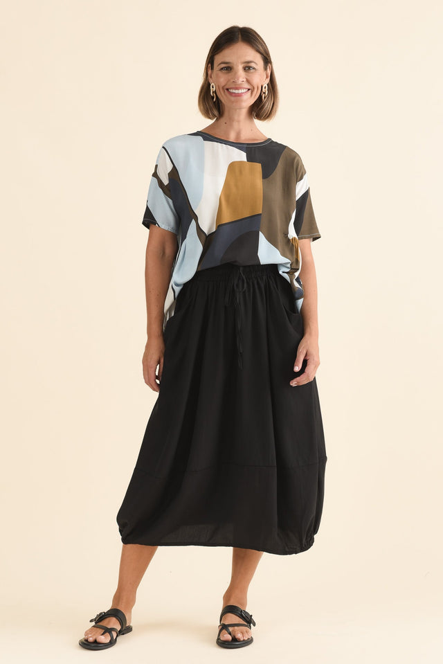 Katie Black Drawstring Midi Skirt,Full Body,Brunette model,alt text|model:Laura