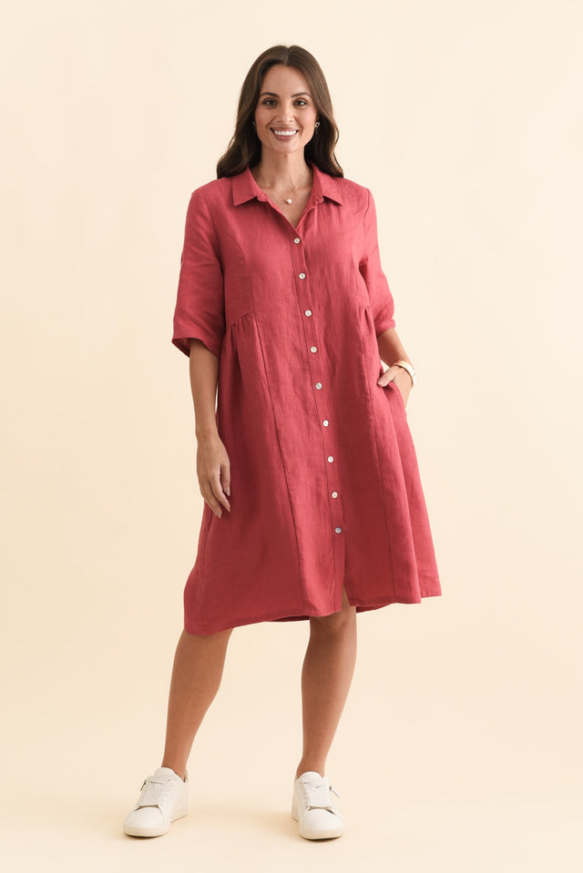 Katy Berry Linen Pocket Dress,Brunette model,alt text|model:MJ image 3