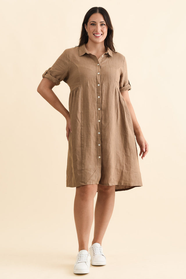 Katy Mocha Linen Pocket Dress,Brunette model,alt text|model:Emilia image 10