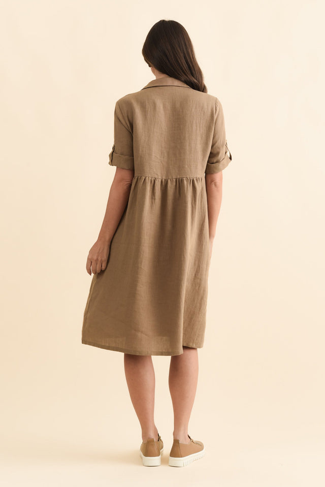 Katy Mocha Linen Pocket Dress,Brunette model,alt text|model:MJ image 6
