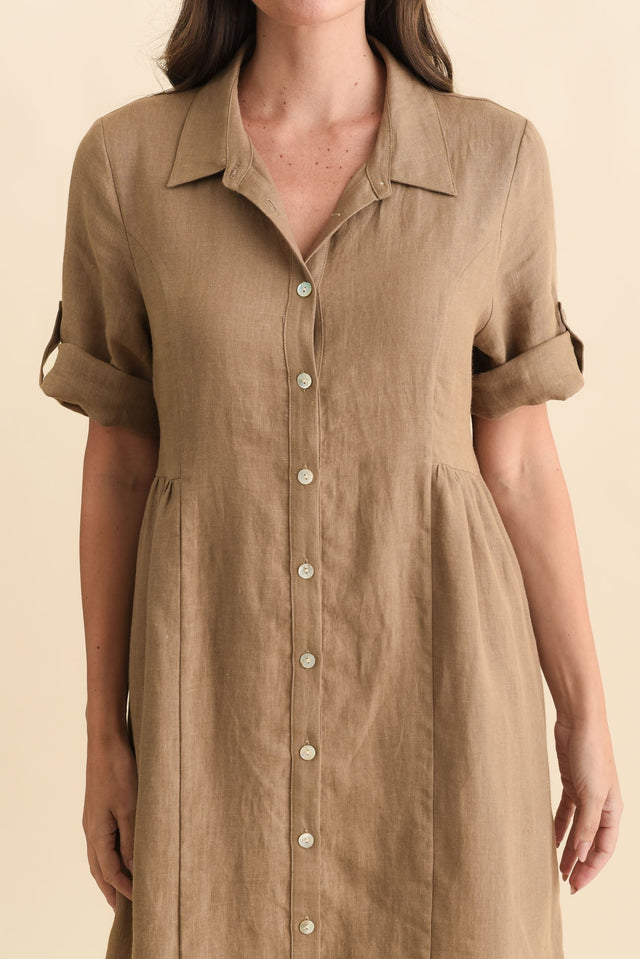Katy Mocha Linen Pocket Dress,Brunette model,alt text|model:MJ image 7