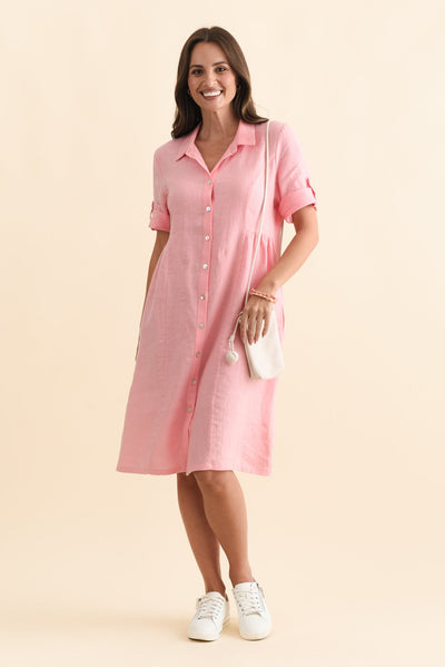 Katy Pink Linen Pocket Dress