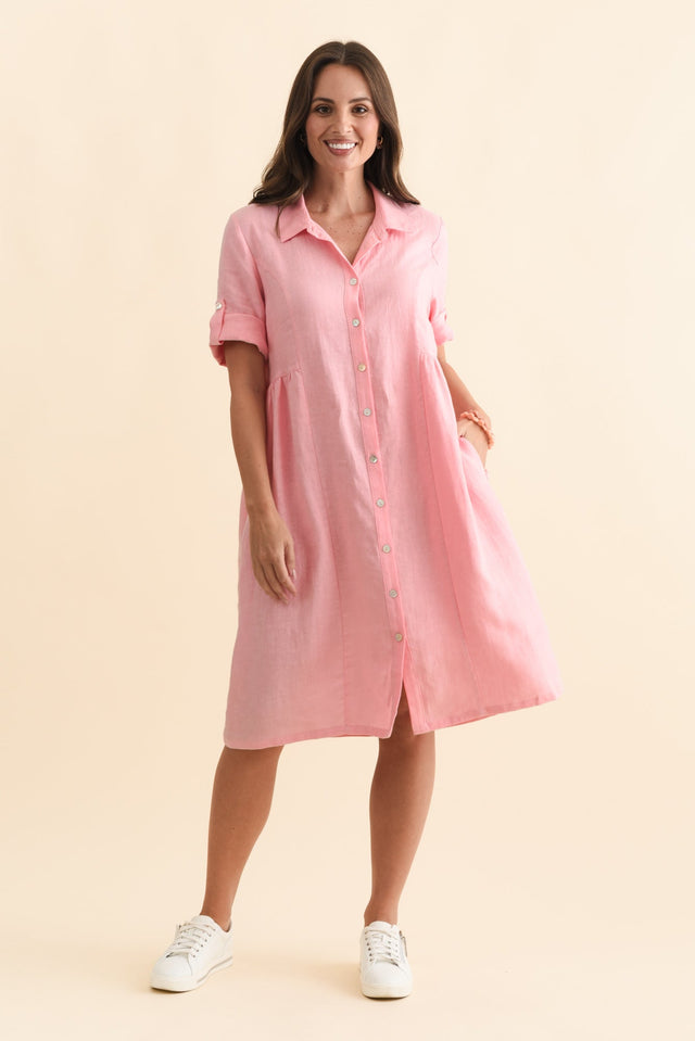 Katy Pink Linen Pocket Dress,Brunette model,alt text|model:MJ image 8