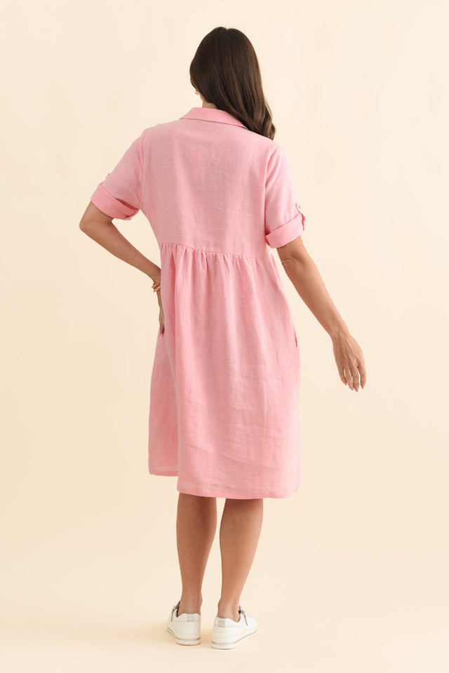 Katy Pink Linen Pocket Dress,Brunette model,alt text|model:MJ image 5