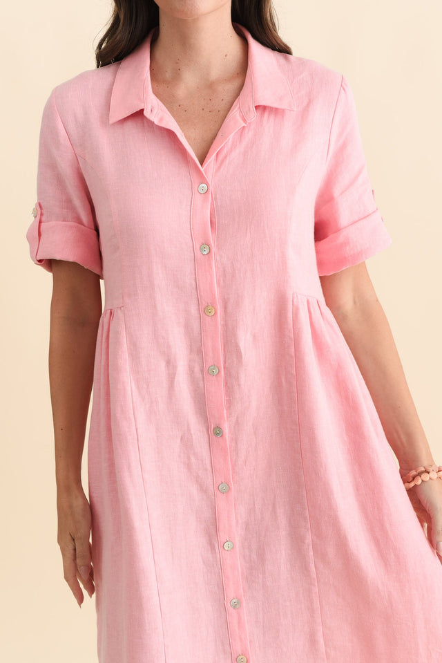 Katy Pink Linen Pocket Dress,Brunette model,alt text|model:MJ image 6