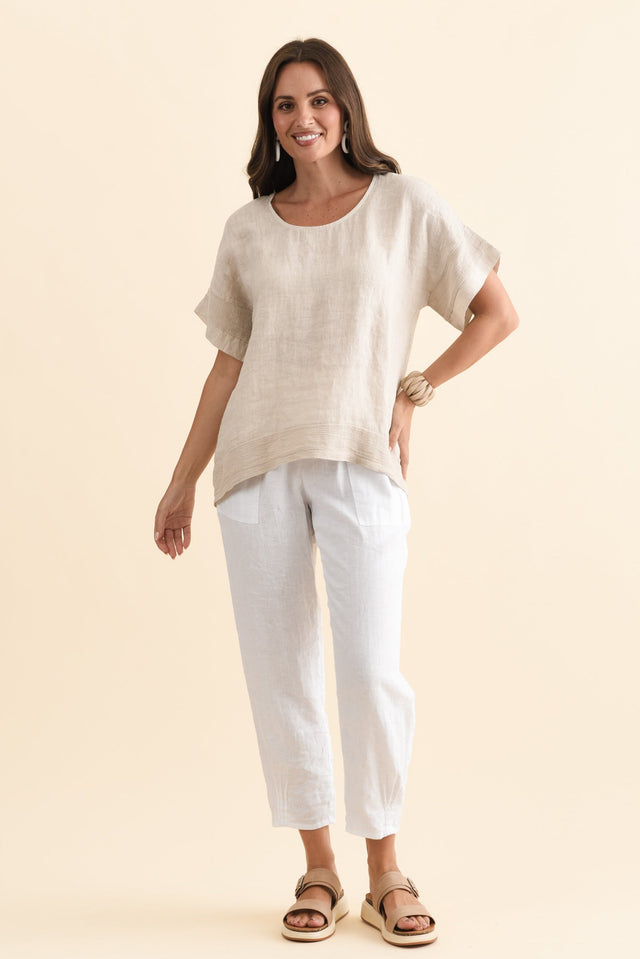 Kaya Beige Linen Top,Brunette model,alt text|model:MJ image 7