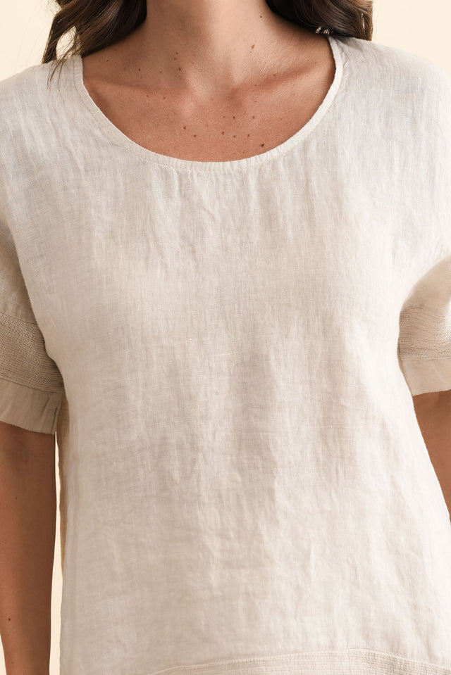 Kaya Beige Linen Top,Brunette model,alt text|model:MJ image 5