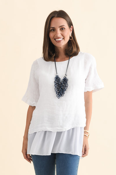 Kayla White Linen Layered Top